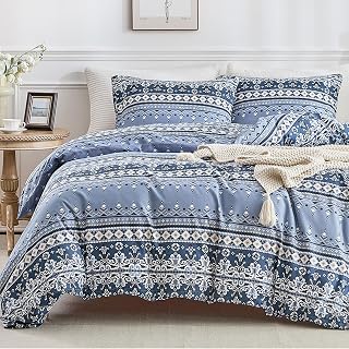 Lekesky Boho Duvet Cover Set King Size, Blue Geomoetric Stripe Bedding Set, King Size Bedding Set (1 Duvet Cover 2 Pillowcases), Duvet Cover: