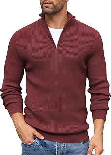 COOFANDY Sweater Men Winter Sweater Turtleneck Regular Fit Ribbed Pullover Quarter Zip Knitted Sweaters