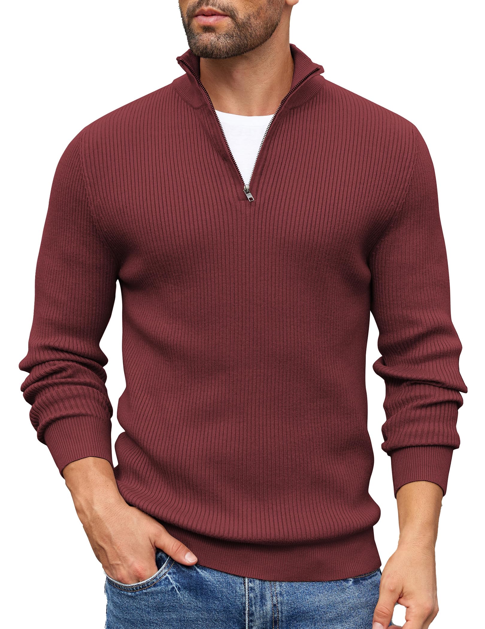COOFANDY Sweater Men Winter Sweater Turtleneck Regular Fit Ribbed Pullover Quart