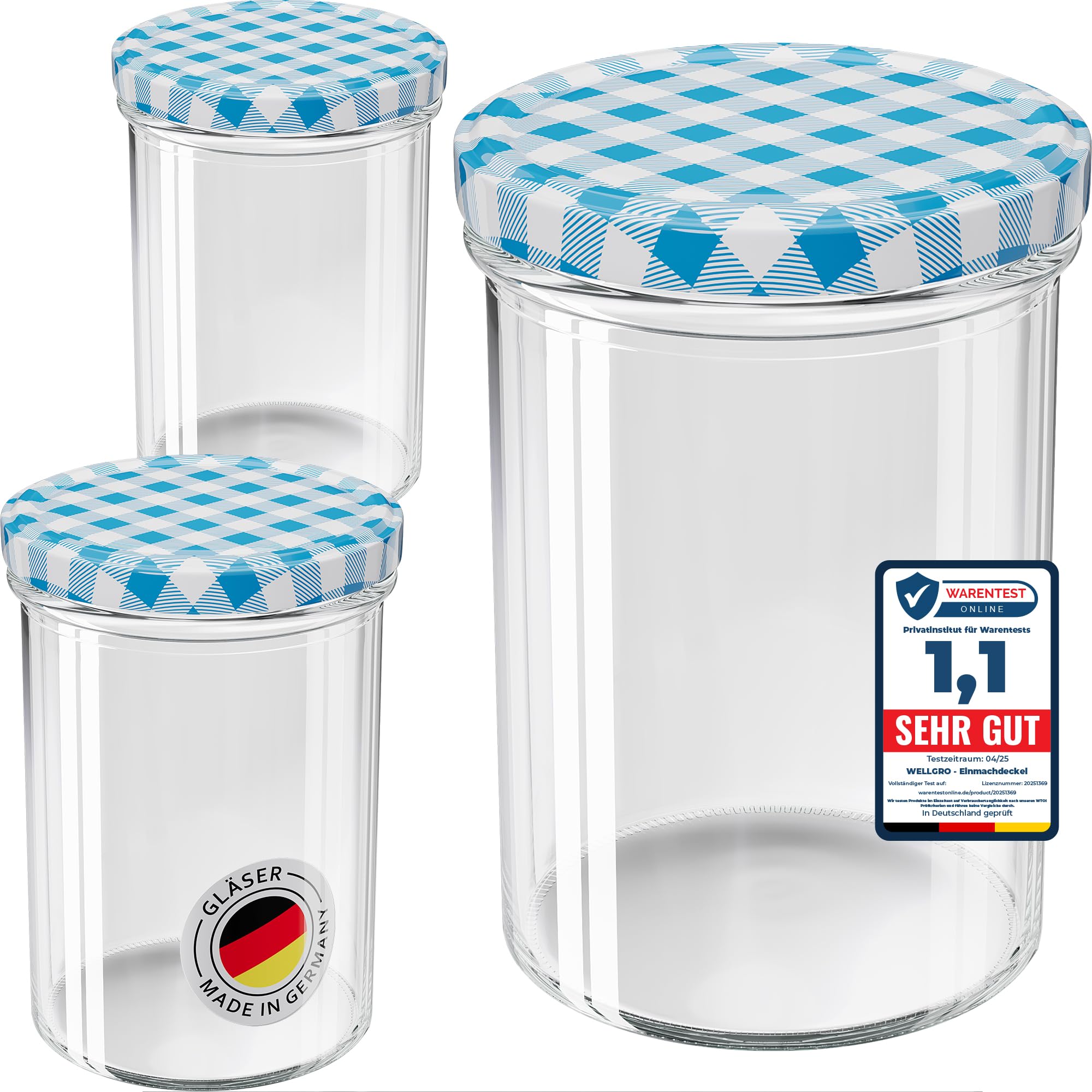 WELLGRO 12 x Preserving Jars with Screw Lids - 435 ml, 8.5 x 12 cm (Diameter x H