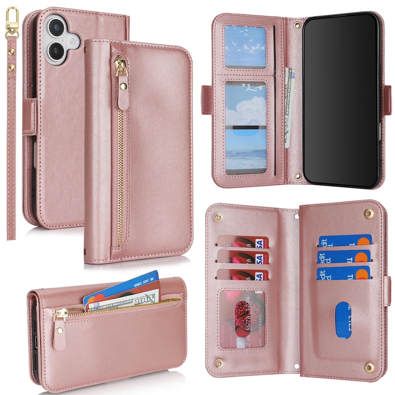for iPhone 16 Wallet Case with Card Holder,for iPhone 16 Case Wallet for Women M