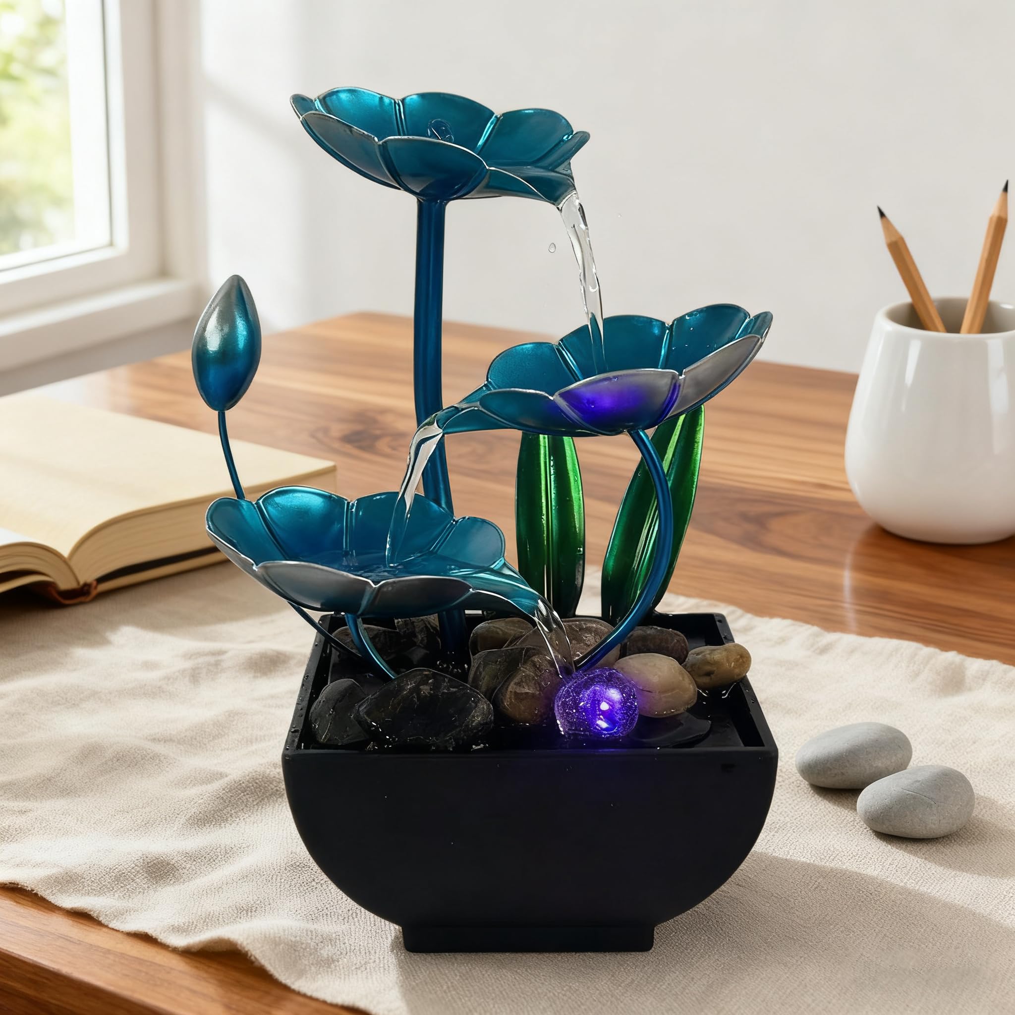 AOZITA Tabletop Fountain, Indoor Waterfall Fountain, Small Home Décor Zen Relaxa