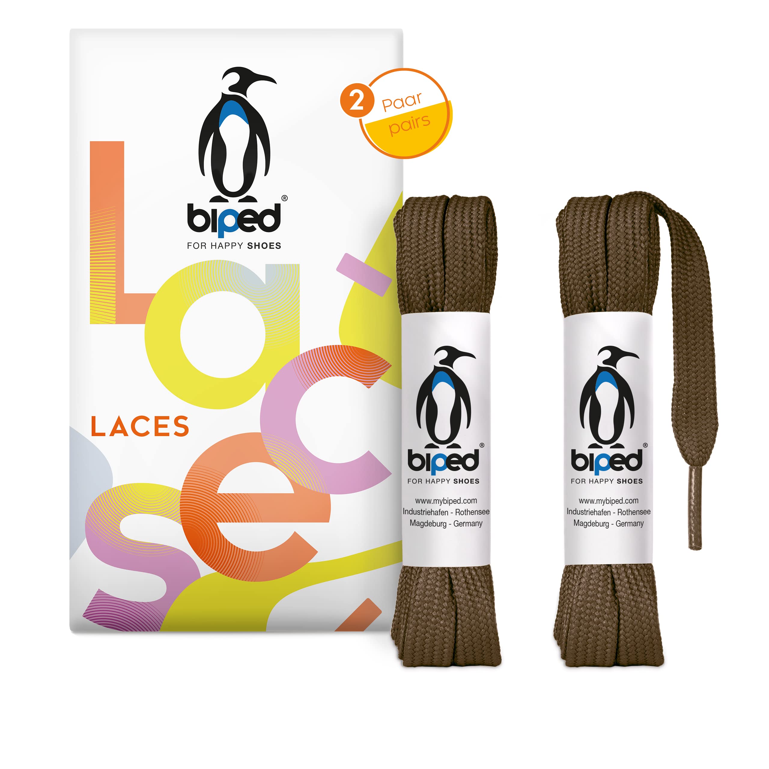 biped LACES 2 pairs flat shoelaces, tear-resistant laces 10 mm wide