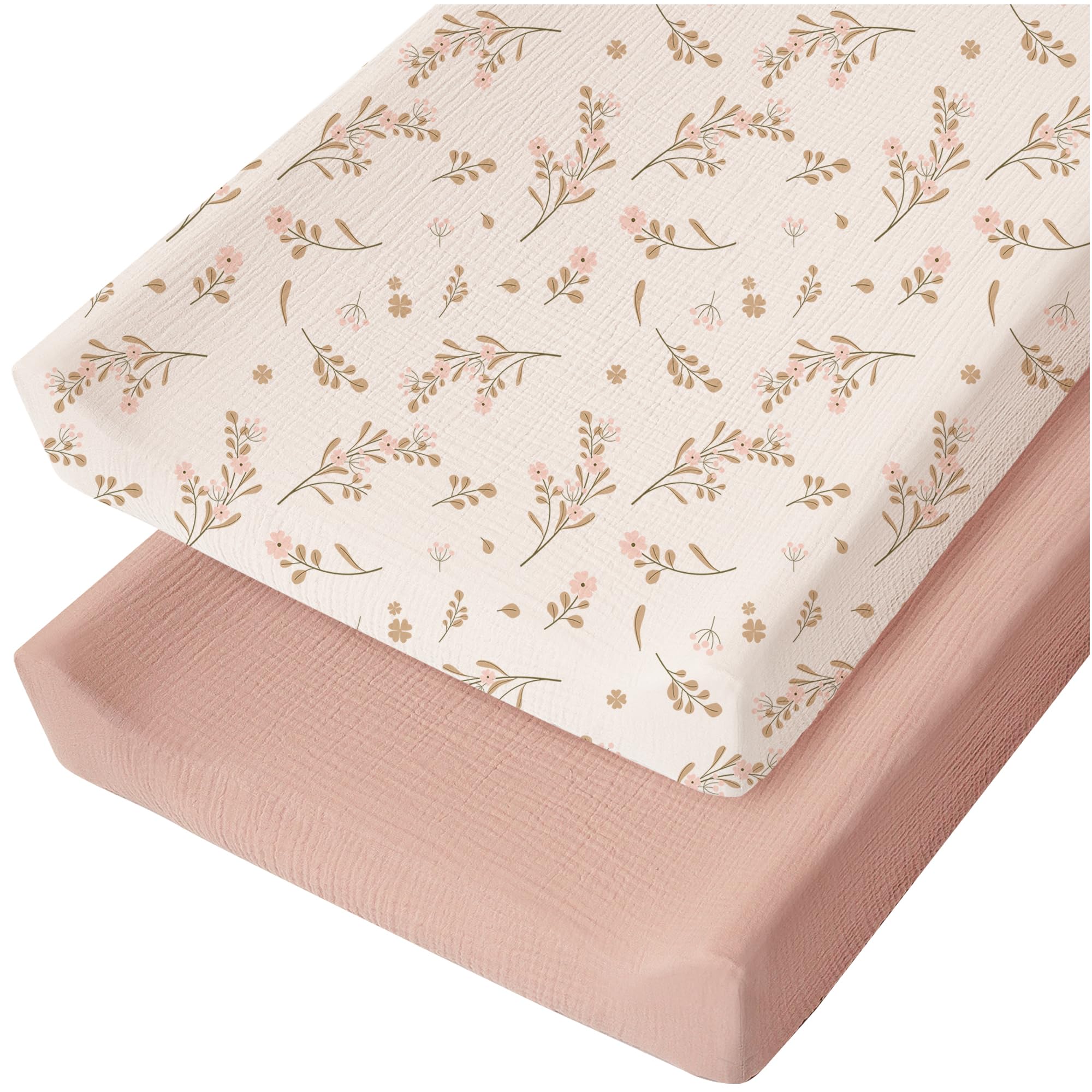 Konssy 2 Pack Muslin Changing Pad Covers for Baby Girls Boys, 32"x16" 