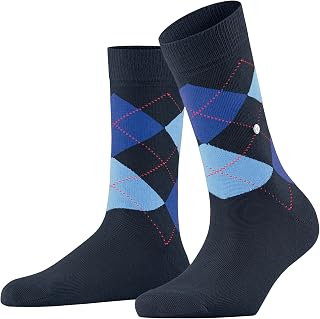 Burlington Women's Queen Socks Breathable Cotton Reinforced Soft Flat Seam For Pressure-Free Toes Trendy Argyle Pattern 1 Pair