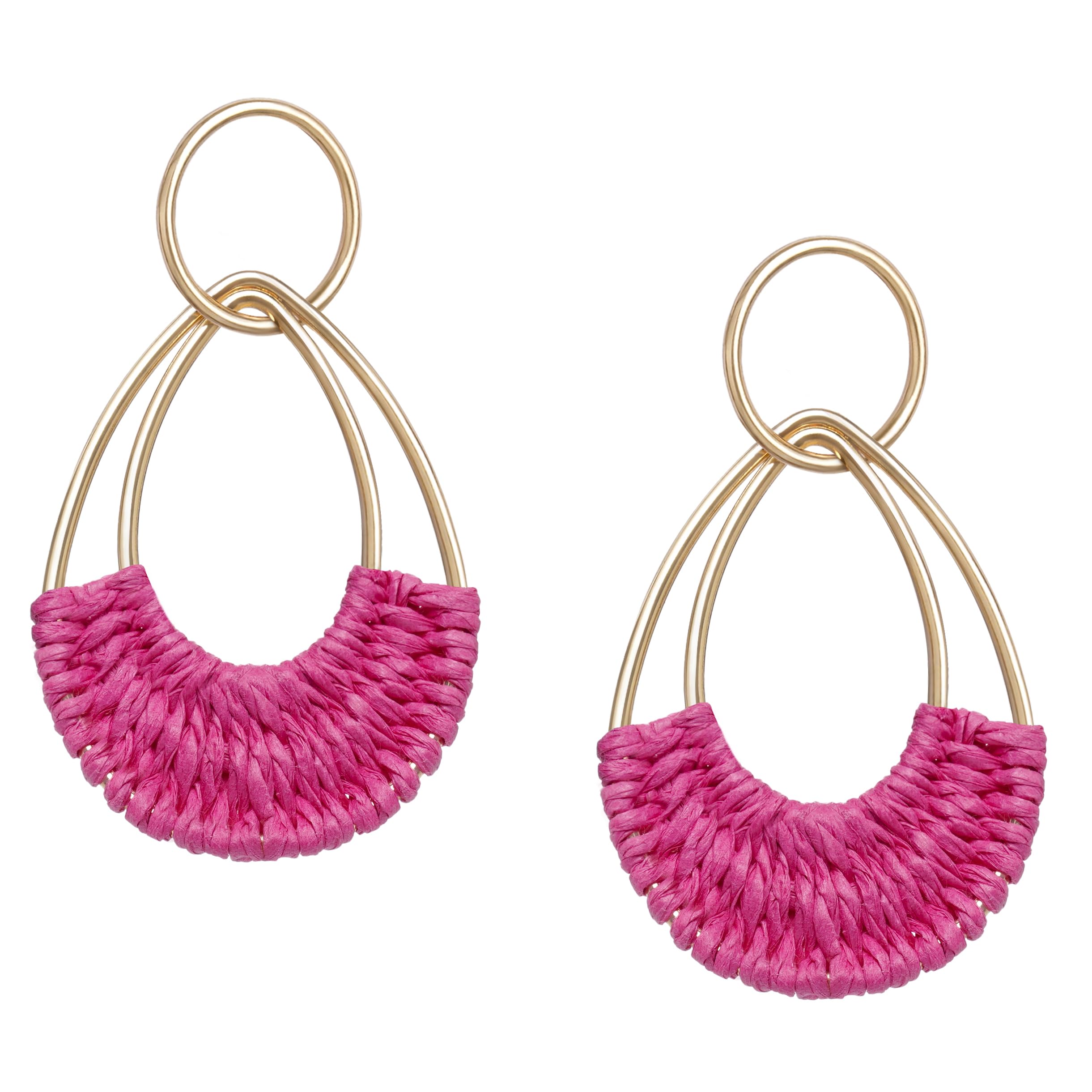 Raffia Hoop Earrings for Women Fun Boho Summer Beach Earrings Lightweight Handma