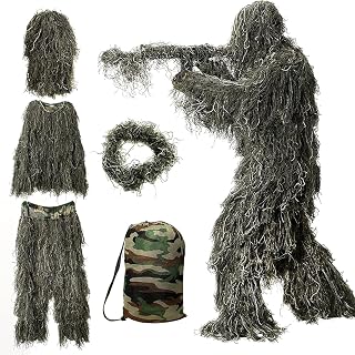 DoCred 5-In-1 Ghillie Suit, 3D Camouflage Hunting Suits | Full Body Camo Suit Including Jacket, Pants, Hood, Carry Bag, S/M/L/XL/XXL Size for Youth, Men & Women