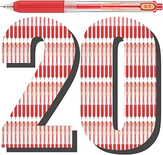Aozora 20 Pack Red Gel Pens Fine Point Smooth Writing Pens Retractable Red Ink Pen with Soft Grip 0.5mm Quick Dry Office School Supplies Gold Clip