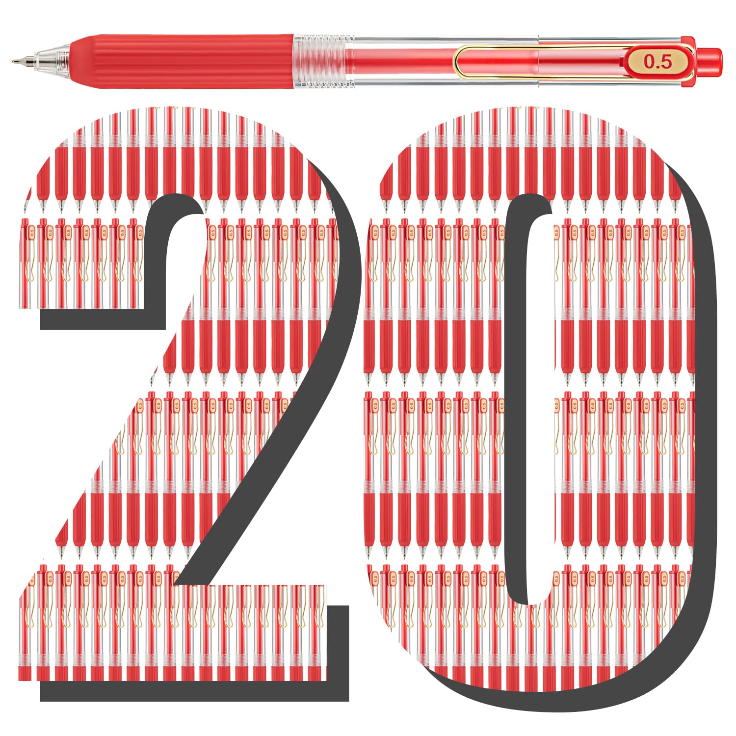 Aozora 20 Pack Red Gel Pens Fine Point Smooth Writing Pens Retractable Red Ink P