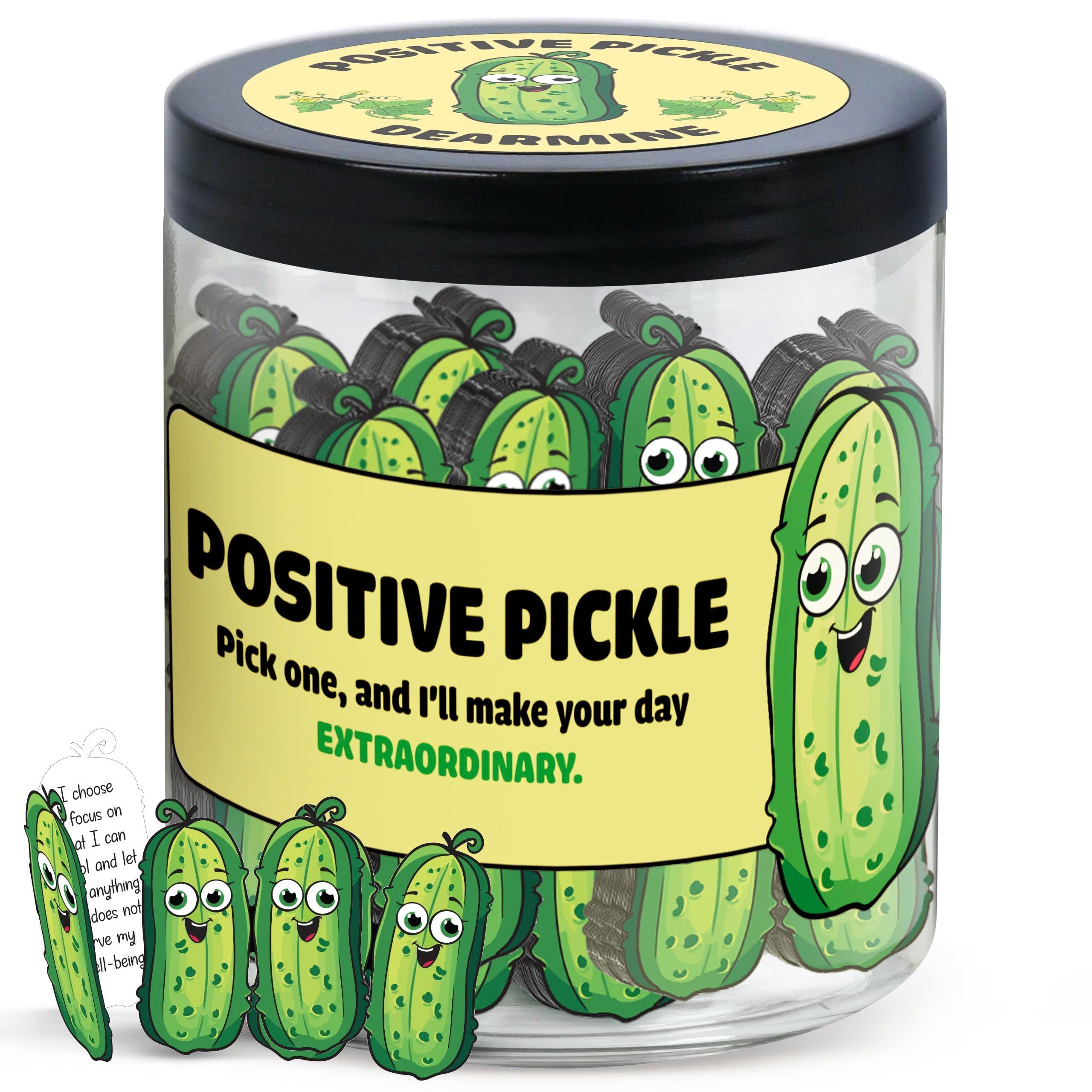 DEARMINE 60 Positive Pickle Cards Jar, Birthday Gifts for Women, Teens, Adults, 