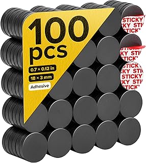 Strong Ceramic Round Adhesive Magnets, 0.7x0.12 (18x3mm), 100 Pcs | Heavy Duty, Non-Corrosive, High Thermal Resistance, Versatile for Home, Office, Workshop, Whiteboard, Fridge, Crafts, & Hobby