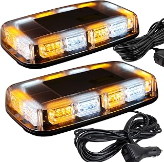 ASPL 2pcs 48LED Roof Top Strobe Lights with Magnetic Base | High Visibility Safety Flashing LED Mini Strobe Light bar for 12-24V Snow Plow, Trucks, Construction Vehicles (Amber/White)