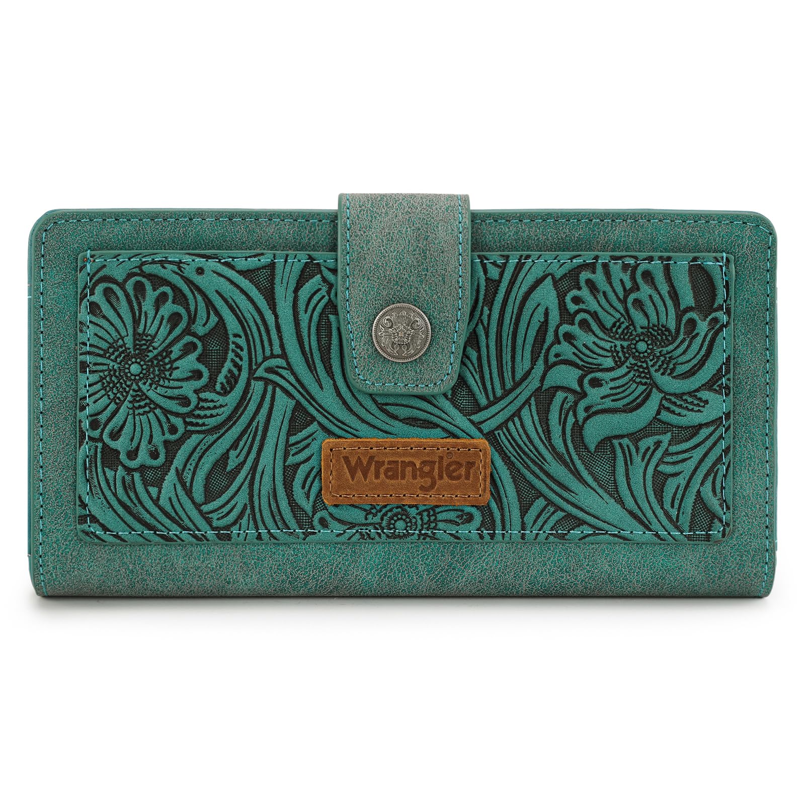 Montana West X Wrangler Tooling Flower Wallet Women Bifold Phone Wallet Large Ca