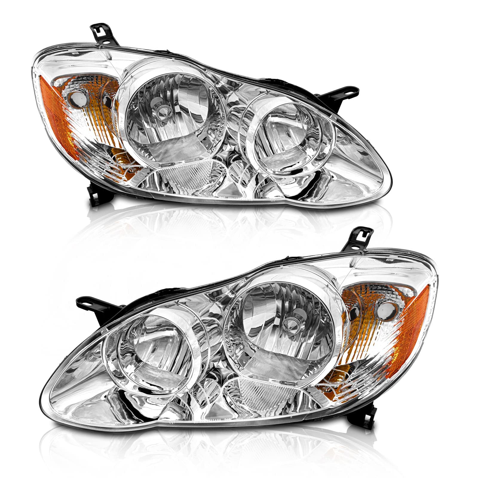 Headlights Assembly for 2003-2008 Toyota Corolla Chrome Housing Amber Reflector 