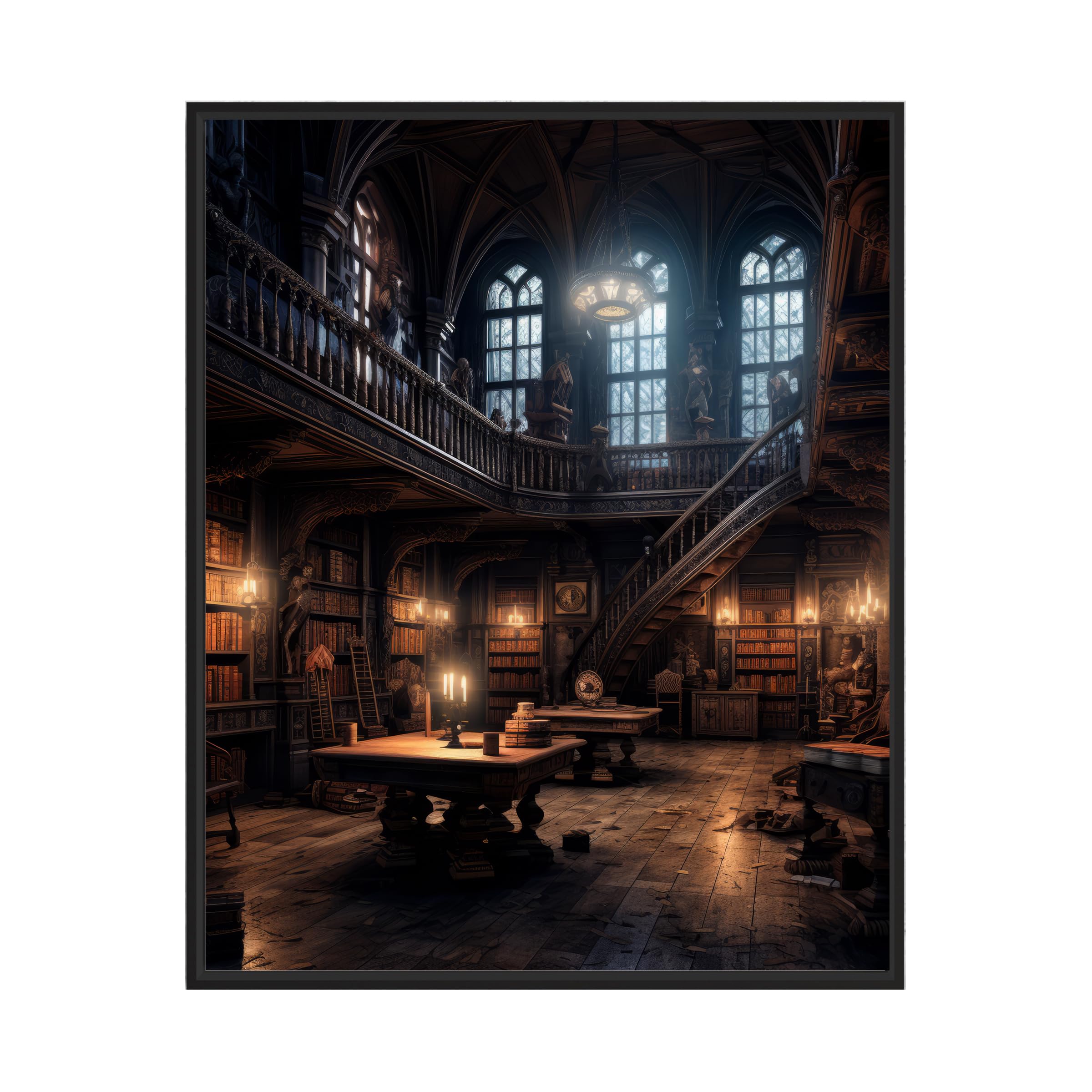 Haunted Library Poster Impression d'art hantée effrayante d'Halloween Décoration