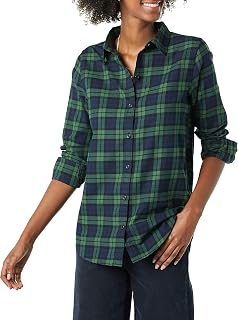 Amazon Essentials Women's Lightweight Long Sleeve Checked Flannel Shirt, Classic Cut