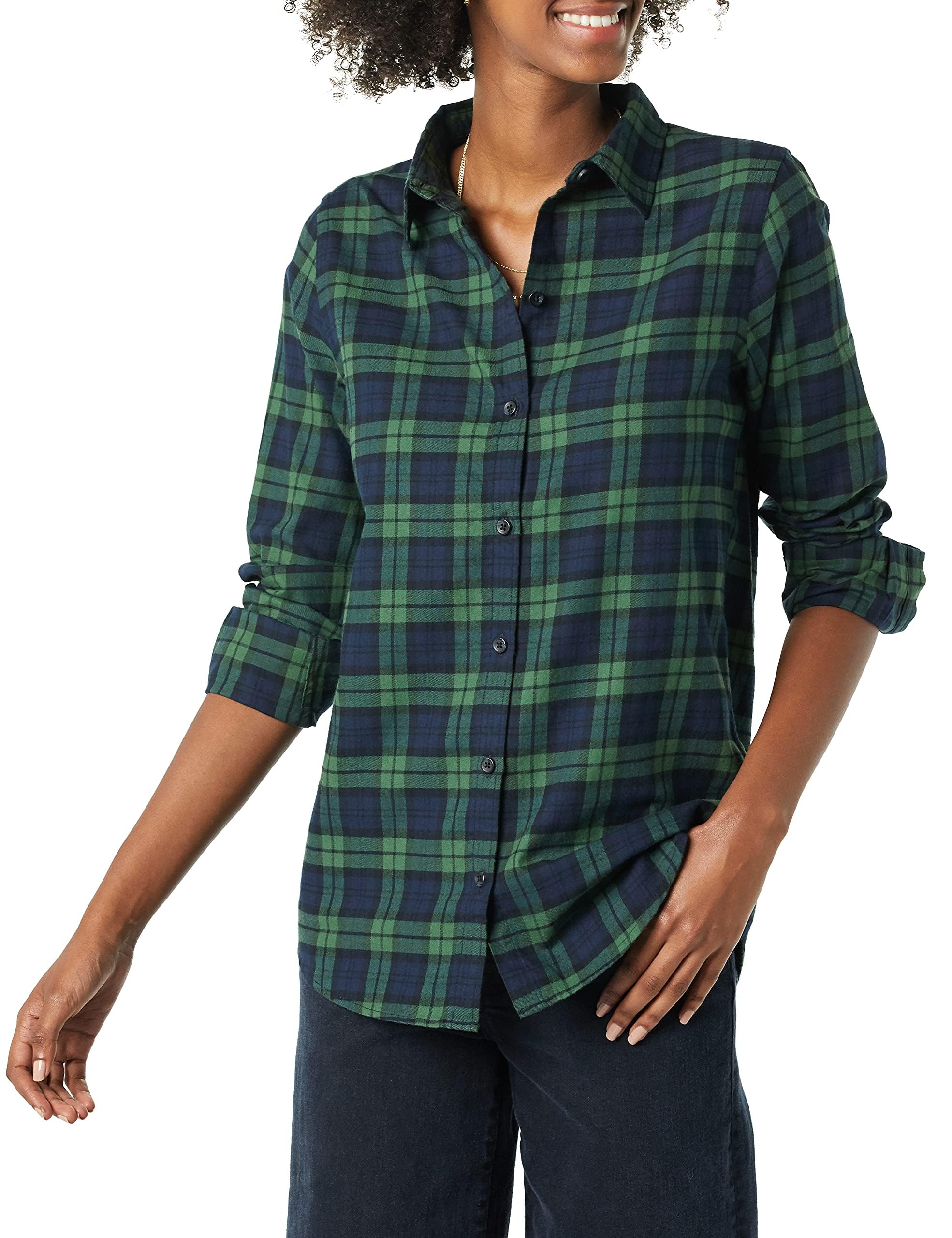 Amazon Essentials Women's Lightweight Long Sleeve Checked Flannel Shirt, Classic