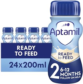 Aptamil 2 Follow on Liquid Formula, Ready to Feed, 6-12 months, 24 x 200ml | No Palm Oil, Follow on milk Liquid Bottles, 50 Years of Breastmilk Research