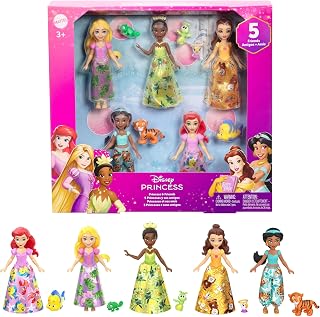 Mattel Disney Princess & Friends 5-Pack of Small Dolls | 5 Posable Small Dolls in Removable Skirts or Pants & 5 Friend Figures, Inspired by Disney Movies, JBL33