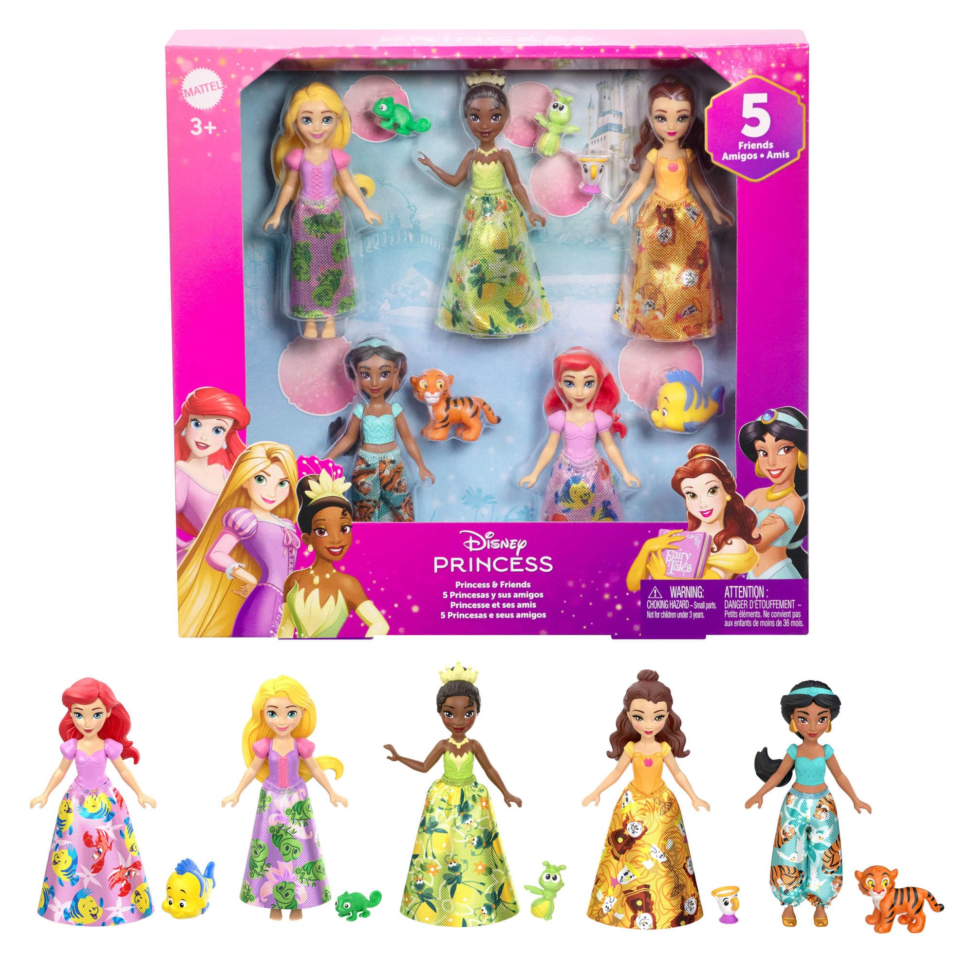 Mattel Disney Princess & Friends 5-Pack of Small Dolls | 5 Posable Small Dolls i