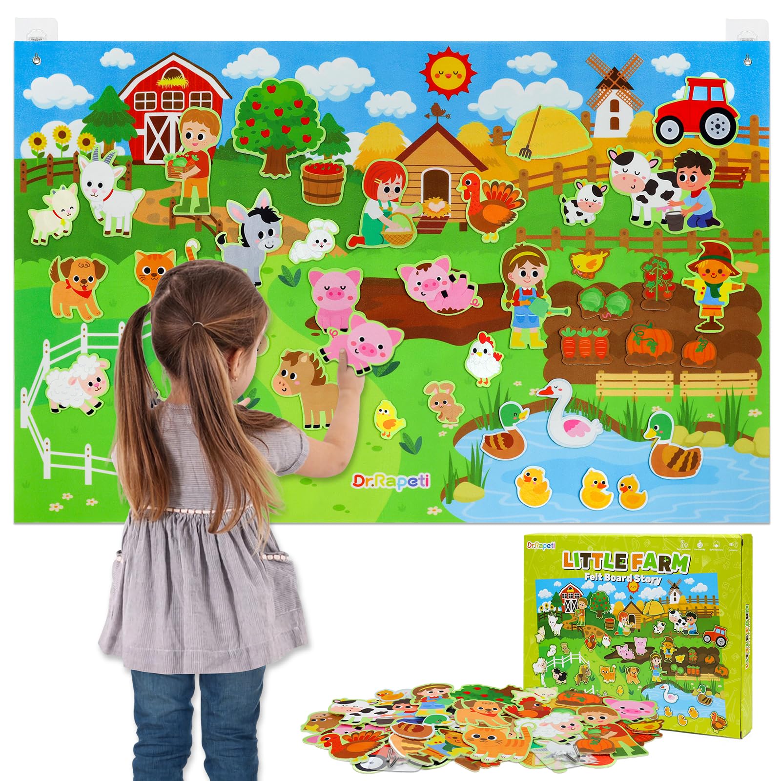 Dr.Rapeti 43x28 inch Felt Story Board Set, 41Pcs Animals Flannel Board | Educati