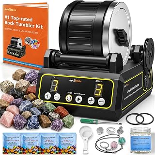C1 Rock Tumbler Kit, 2.5LB Quiet Rotary Tumbler for Adults & Beginners | Complete Gem Polishing Kit with Rubber Barrel, 3 Speeds, 9-day Timer, Pause & Memory Function, and Included Tumbling Guide
