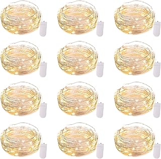 Brightown 12 Pack 7ft Battery Operated LED Fairy Lights for Xmas Decoration | 20 LED Bulbs, Warm White, Waterproof, Flexible Silver Wire, Lovely for DIY Crafts Wedding Table Centerpieces Decoration