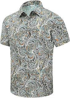 SheLucki Hawaiian Shirt for Men, Unisex Summer Beach Casual Short Sleeve Button Down Shirts, Printed Palmshadow Clothing