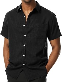 PARKLEES Mens Button Down Shirts Short Sleeve Wrinkle Free Linen Textured Casual Vacation Beach Summer