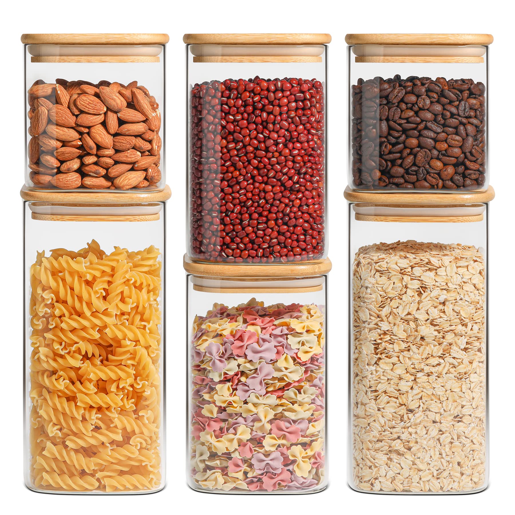 ComSaf Glass Pantry Storage Containers (0.7Qt/1.2Qt/1.6Qt) Set of 6, Square | Gl