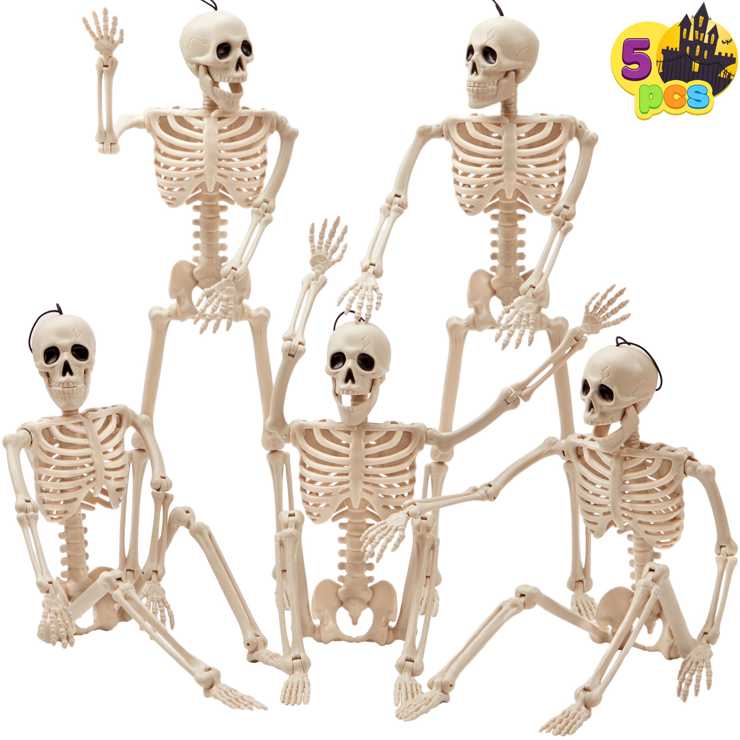 JOYIN 5 PCS Posable Halloween Skeleton Decor 16 Inches, Full Body Posable Joints