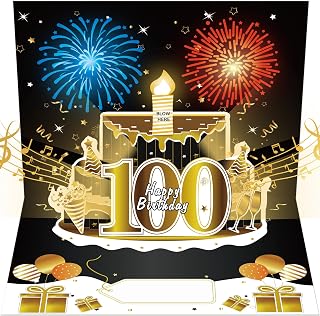 Happy 100th Birthday Music Card Gift Pop Up 3D Cake Firework Light
