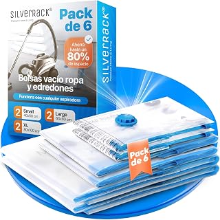 SilverRack Vacuum Bags Set [6 Pieces] in 3 Sizes (2 x 40 x 60 cm / 2 x 60 x 80 cm / 2 x 80 x 100 cm) – Vacuum Bags for Clothes and Quilts – Vacuum Storage Bags for Clothes
