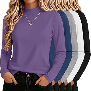 5 Pack Mock Turtleneck Cotton Shirts for Women