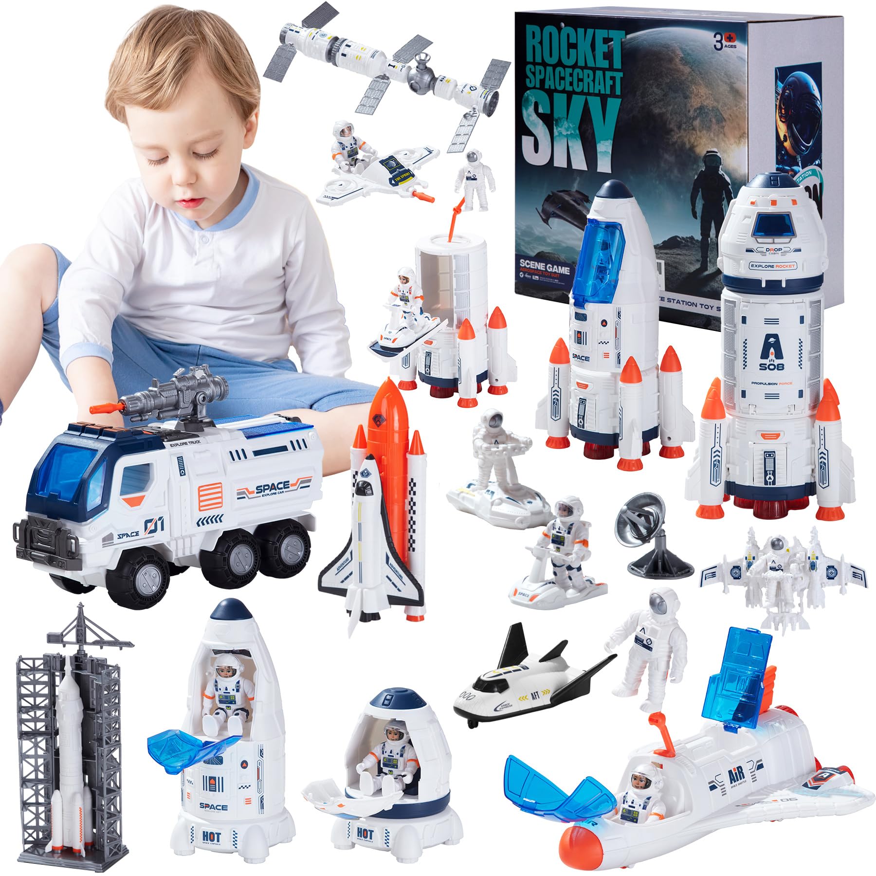 Wbzle Large Space Exploration Astronaut Kids Toy, Rocket & Shuttle with Light/So