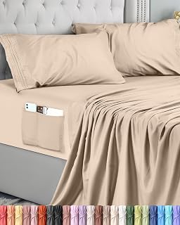 Utopia Bedding Bed Sheet Set (4 Pieces, Beige), Polyester Microfibre, Oeko-Tex Certified, Fitted Sheet 180 x 200, Flat Sheet 270 x 290 cm, 2 Embroidered Pillowcases 50 x 75 cm