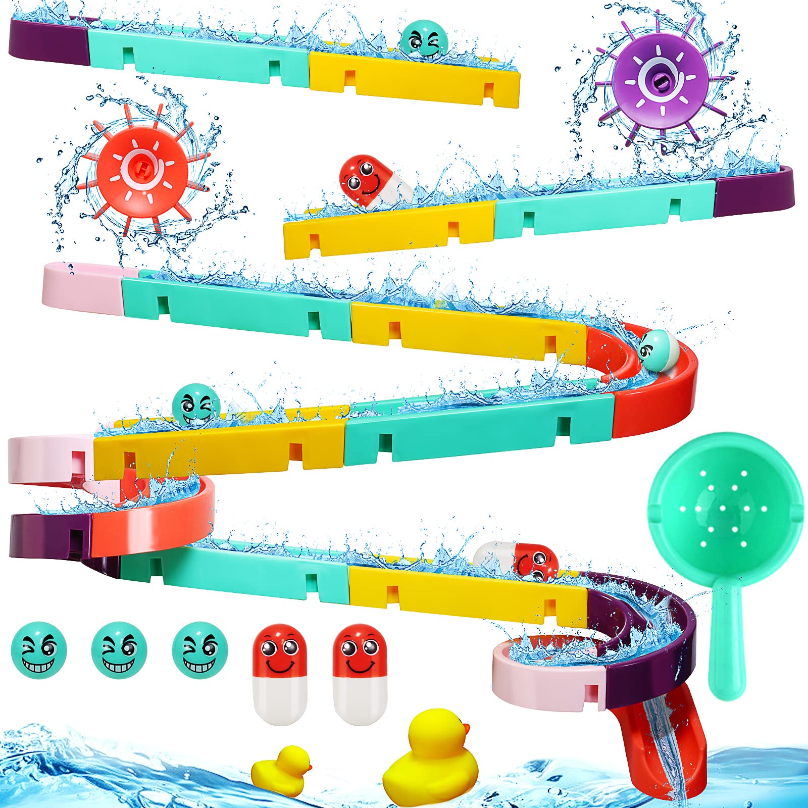 Bath Toys, 44 PCS Kids Bath DIY Track Balls Game Shower Slideway Toys | Suction 