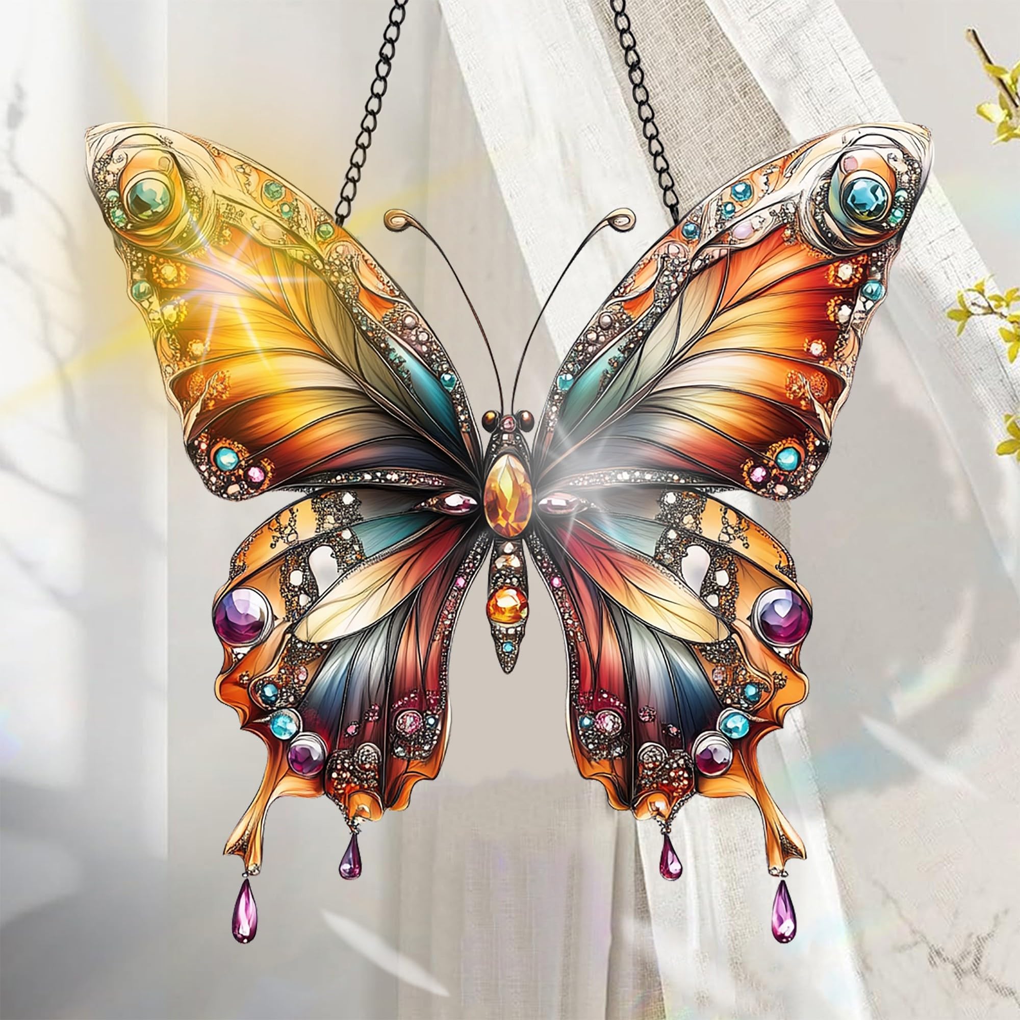 Colorful Acrylic Suncatcher, Butterfly Window Decor with Printed Stained Glass S