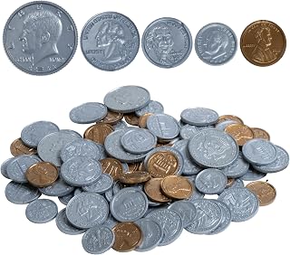 Learning Advantage Play Coin Set, Plastic, Realistic Coins for Pretend Play | 30 Pennies, 20 Nickels, 20 Dimes, 20 Quarters and 4 Half-Dollars