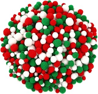 UPINS 600Pcs Christmas Pompom Balls, Red Green White Pom Poms for Crafts