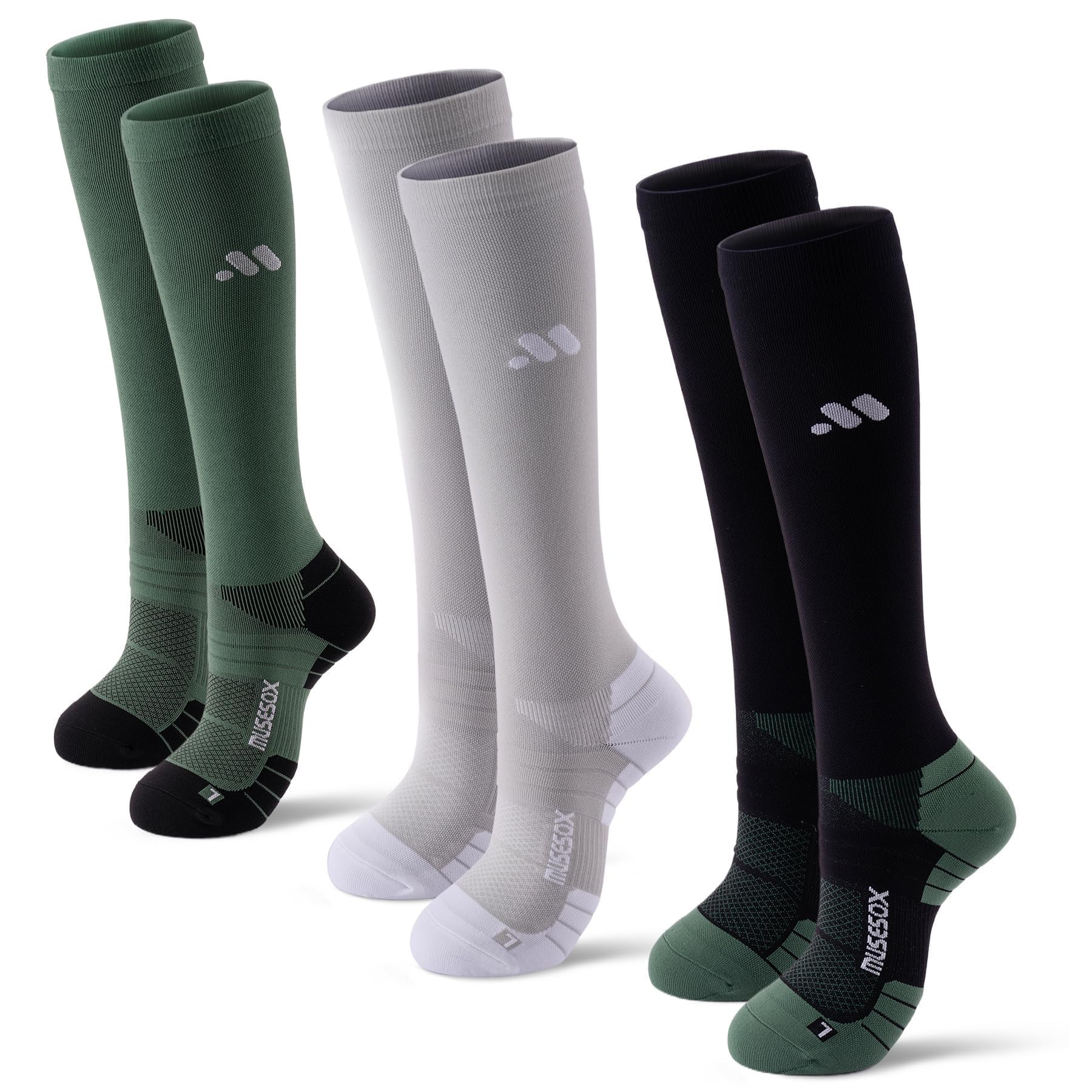 musesox Compression Socks for Women and Men,15-20 mmHg Support(3 Pairs) | Knee H