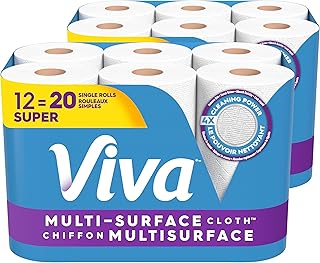 Viva Multi-Surface Cloth Paper Towels, 12 Super Rolls, 81 Sheets per Roll | 2-Pack of 6, Equals 20 Regular Rolls, White, 4X Cleaning Power, Mess-trapping Texture