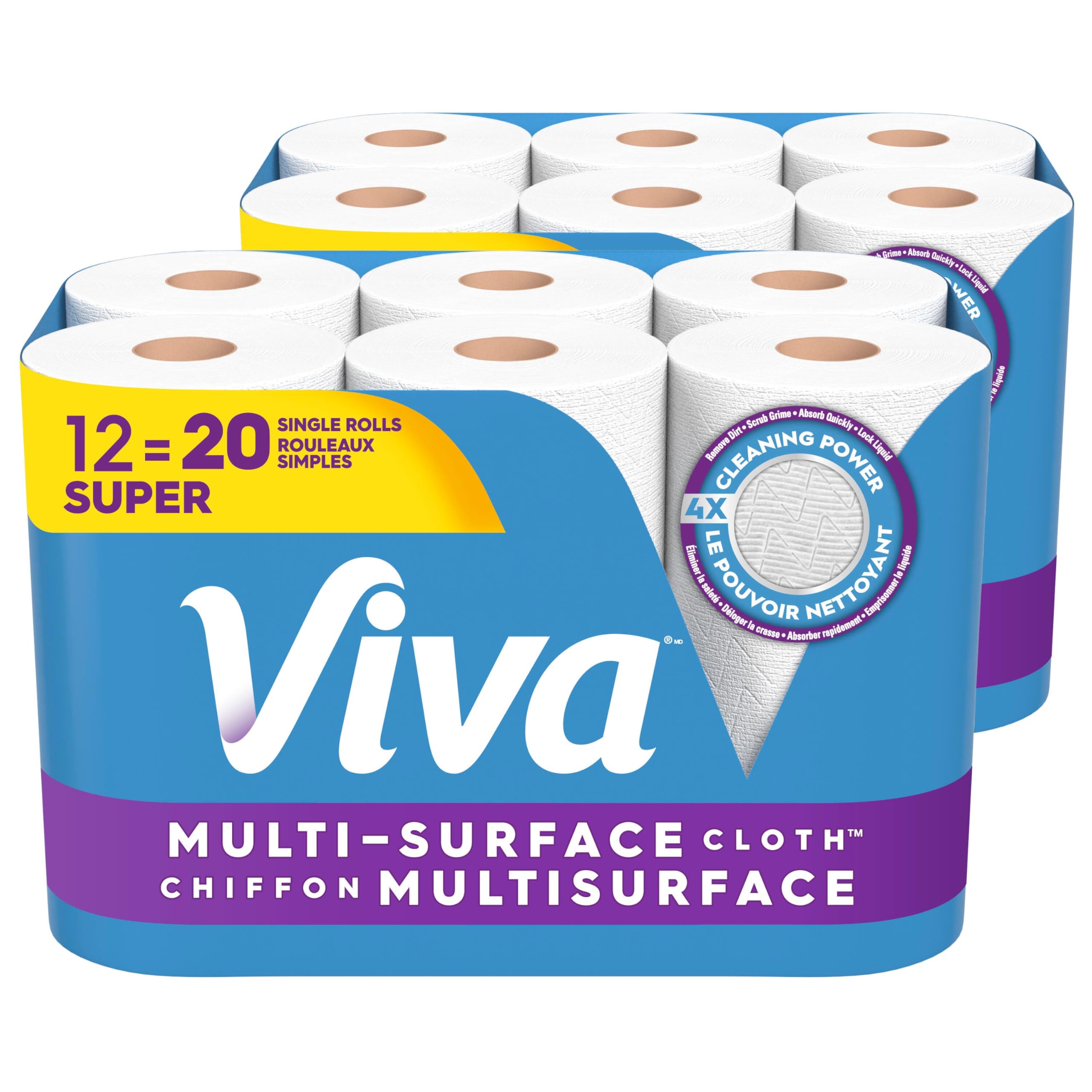 Viva Multi-Surface Cloth Paper Towels, 12 Super Rolls, 81 Sheets per Roll | 2-Pa