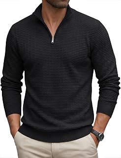 Cavva Men's Jumpers Quarter Zip Knitted Textured Sweater Winter Pullover