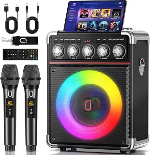 Karaoke Machine for Adult with 2 Wireless Microphone,200W Peak, 6.5" Woofer | Bluetooth 5.3, Dual-chamber Acoustics & Bass Boom 2.0 Technology, TWS Pairing, Support Bass/Treble/Echo Adjustment