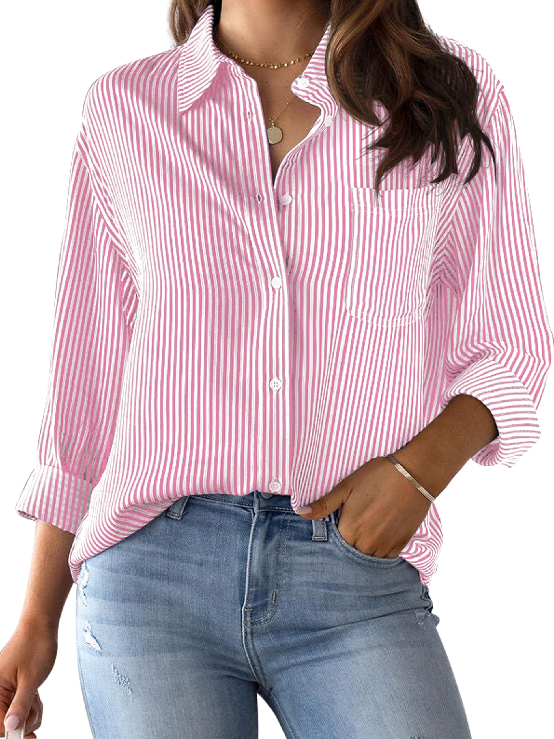 CUNLIN Women's Grade 4 Wrinkle Resistant Long Sleeve Collared Shirts with Pocket