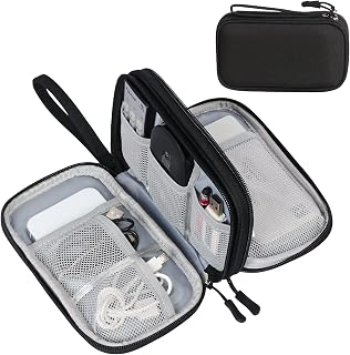 FYY Electronic Organizer, Travel Tech Pouch Bag, Cable Organizer Black | Wrist Strap, Waterproof, Double Layers Portable Electronics Travel Carrying Case for Cord, Charger, Daily Business Trips Use