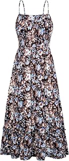 GRACE KARIN Women's Summer Maxi Dress Casual Sleeveless Spaghetti Strap Smocked Ruffle A Line Beach Long Dress with Pockets