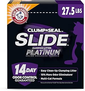ARM & HAMMER Slide Platinum Easy Clean-Up Clumping Cat Litter, 27.5 Lbs | 24/7 Odor Control, Triple-Action Freshness, Non-Stick, Low Tracking, Multi-Cat Formula, Scented