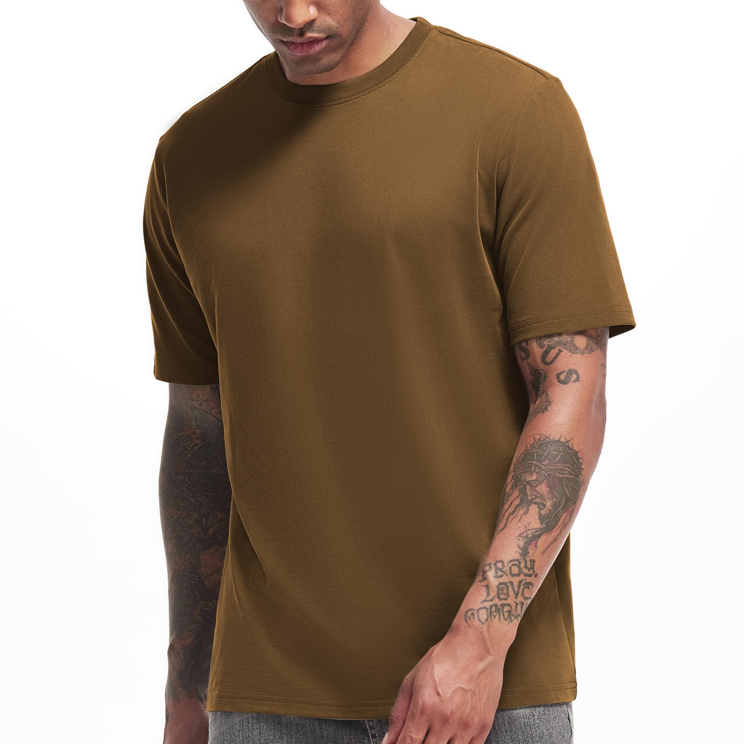 VEIISAR Men's Heavy Weight Crew Neck T-Shirt Mens Premium Cotton Tee - Pre Shrun